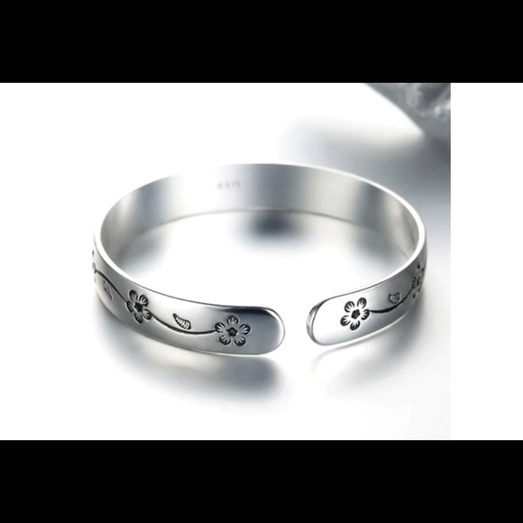 .925‎ Sterling Silver Plum Retro Thai Adjustable Cuff Bracelet - Picture 5 of 6